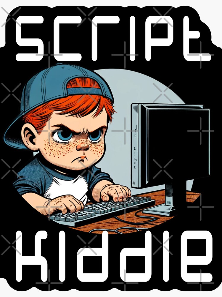 "Script Kiddie Funny tshirt for cybersecurity specialists." Sticker