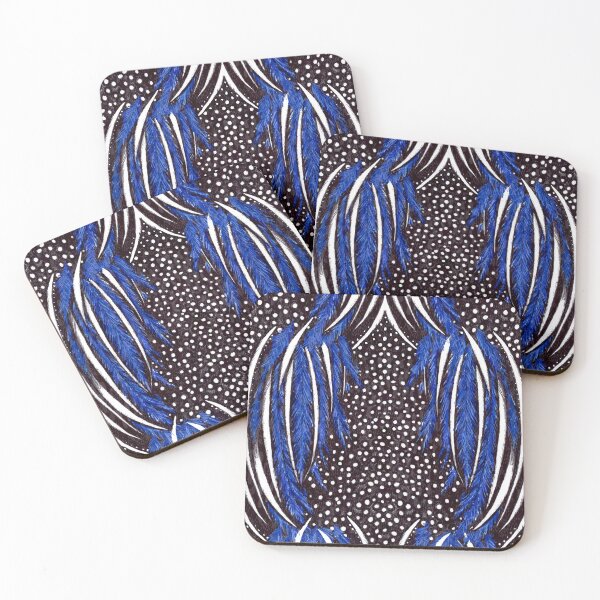 Item preview, Vulturine Guinea Fowl - Blue, Black and White Feathers - Abstract Animal Print designed and sold by Michelebuttons.