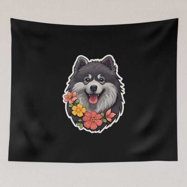 Item preview, Keeshond with Flowers designed and sold by CUTEDOGGIEZ.
