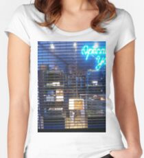 Building, skyscraper, symmetry, night lights, sky, evening, city view Women's Fitted Scoop T-Shirt