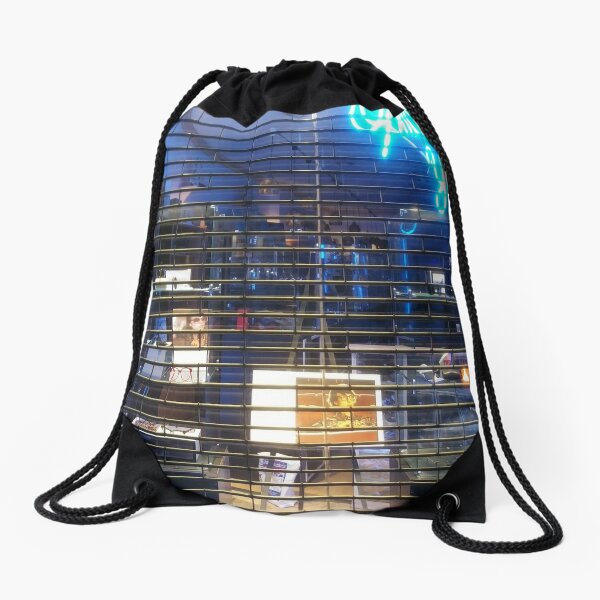 Building, skyscraper, symmetry, night lights, sky, evening, city view Drawstring Bag