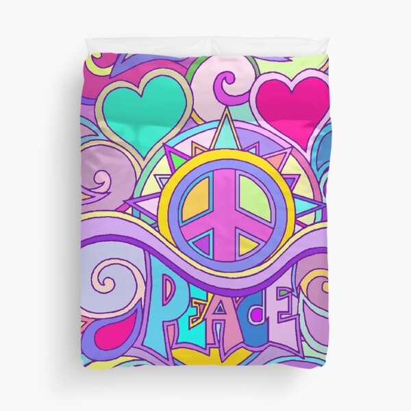 Psychedelic Hippy Retro Peace Art Duvet Cover