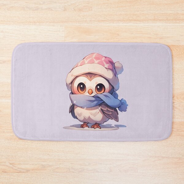 Item preview, Cute Kawaii Anime Owl Playing in the Snow in Pink and Purple Pastel designed and sold by CozyKawaiiArt.