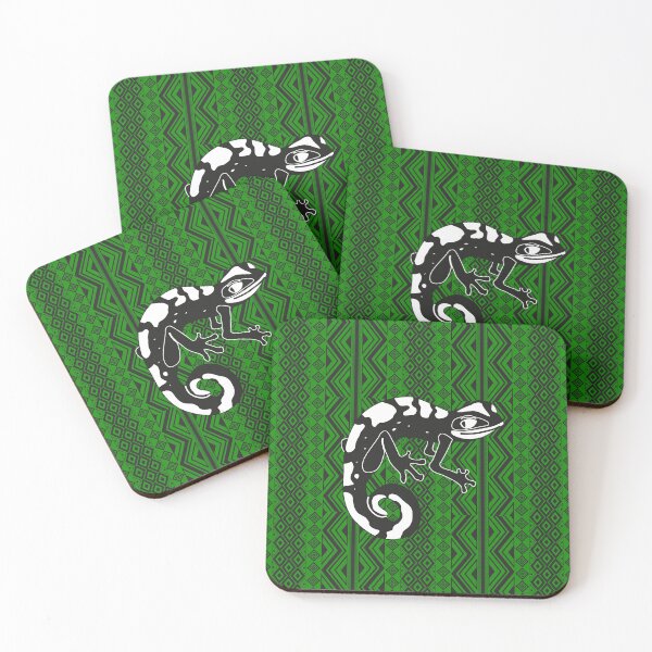 Item preview, Lizard sitting on black green indian pattern designed and sold by SweetRossel.
