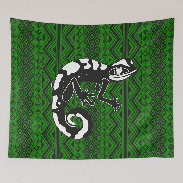 Item preview, Lizard sitting on black green indian pattern designed and sold by SweetRossel.
