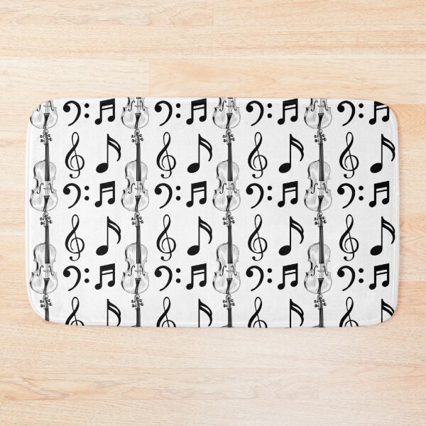Item preview, Violin, eighth notes, and bass and treble clefs in a medium geometric repeated tiled design pattern designed and sold by ElegantTeaTime.