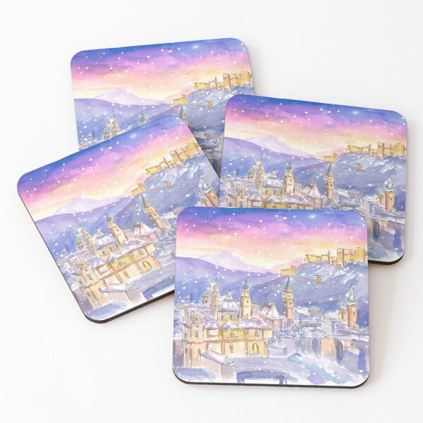 Item preview, Salzburg Austria Cozy Winter Landscape with Mountains and Castle at Night designed and sold by artshop77.