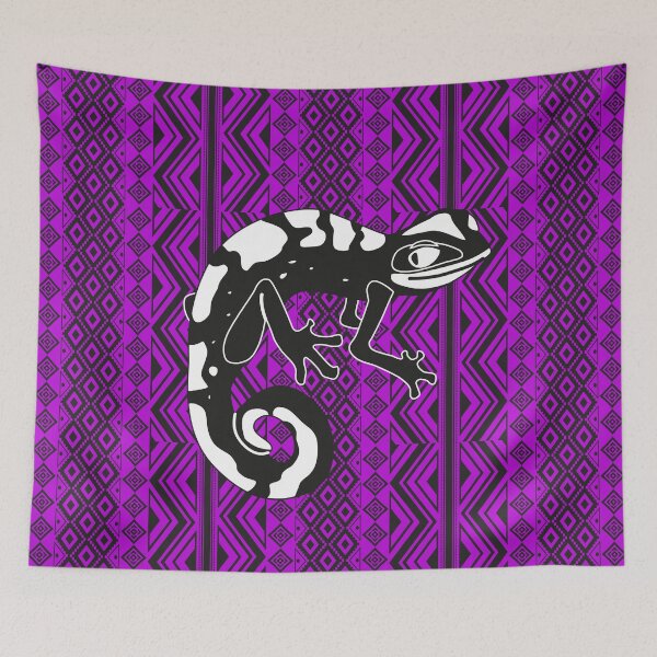 Item preview, Lizard sitting on black purple indian pattern designed and sold by SweetRossel.