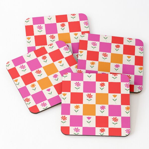 Item preview, Checkered Retro Colorful Flowers with Green Leaves Pattern  designed and sold by Yasminepatterns .