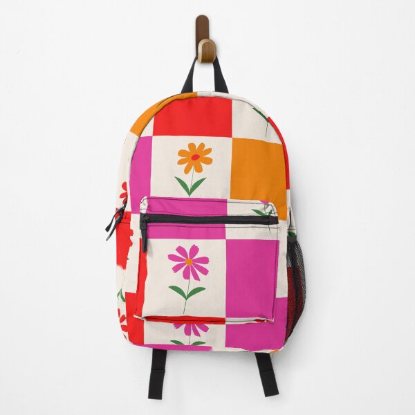 Item preview, Checkered Retro Colorful Flowers with Green Leaves Pattern designed and sold by Yasminepatterns .