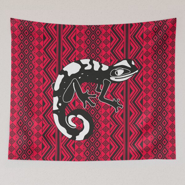 Item preview, Lizard sitting on black red indian pattern designed and sold by SweetRossel.