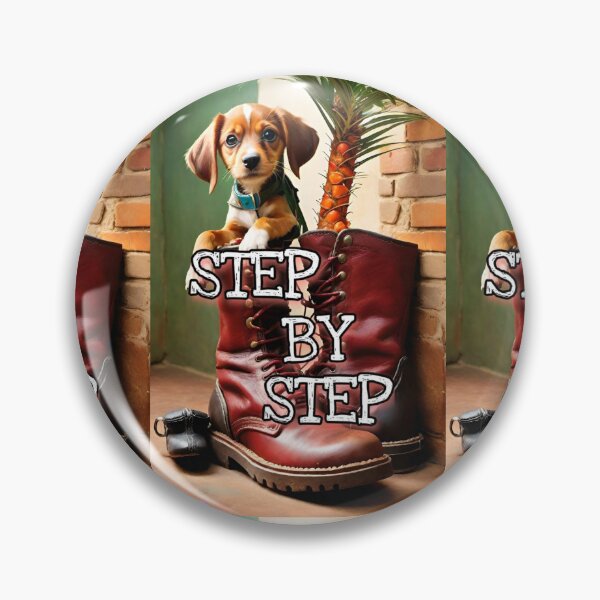 Item preview, step by step, a puppy standing perched in one of his master's large boots, at home designed and sold by Creativesphotos.