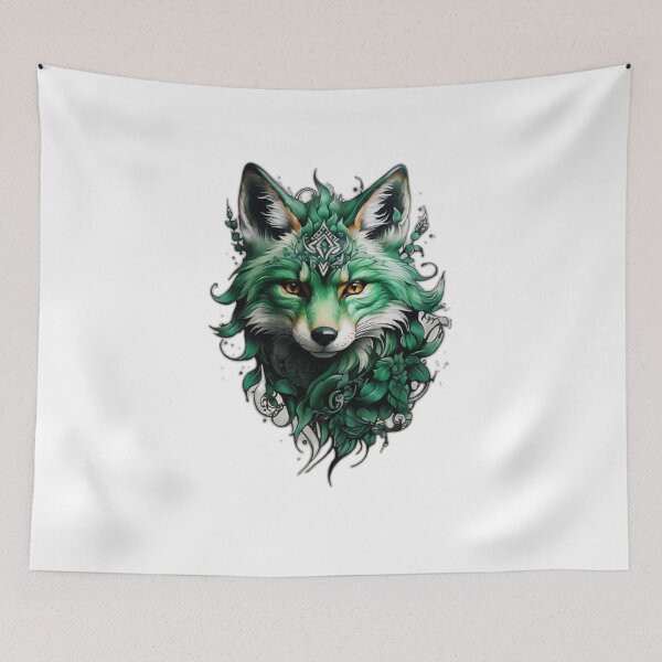 Item preview, Green Floral Tribal Fox Tattoo t-shirt designed and sold by Baldazar.