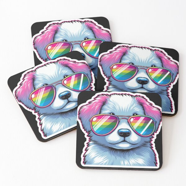 Item preview, cute puppy wearing rainbow sunglasses designed and sold by CuteCritterArt.