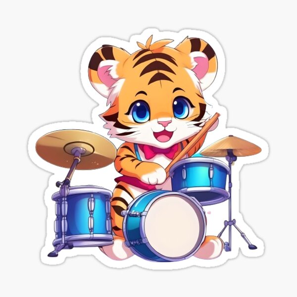 Vista previa del artículo con la obra «Lindo bebé tigre tocando la batería», diseñado y vendido por sweetiejojo.