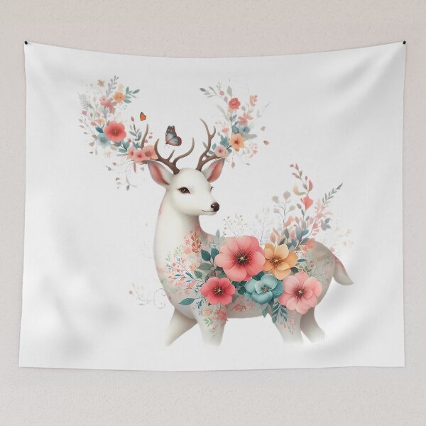 Item preview, A beautiful deer with beautiful colorful flowers designed and sold by CreativeSparkzz.