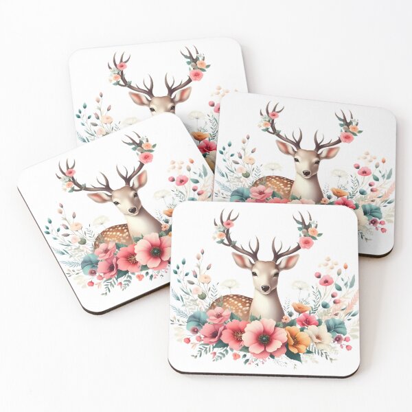 Item preview, A beautiful deer with beautiful colorful flowers designed and sold by CreativeSparkzz.
