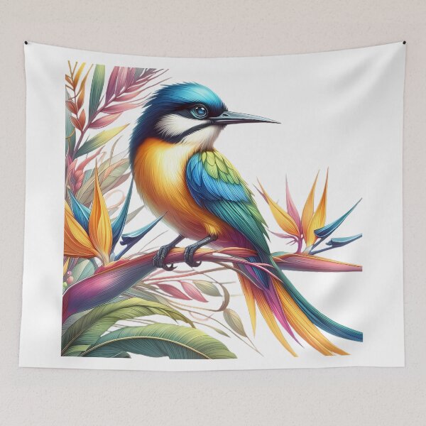 Item preview, A beautiful colorful bird rests on a branch designed and sold by CreativeSparkzz.