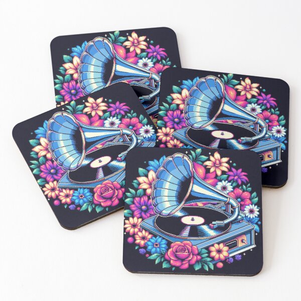 Item preview, Gramophone Pixel Art with flowers and music designed and sold by DakaPixelArt.