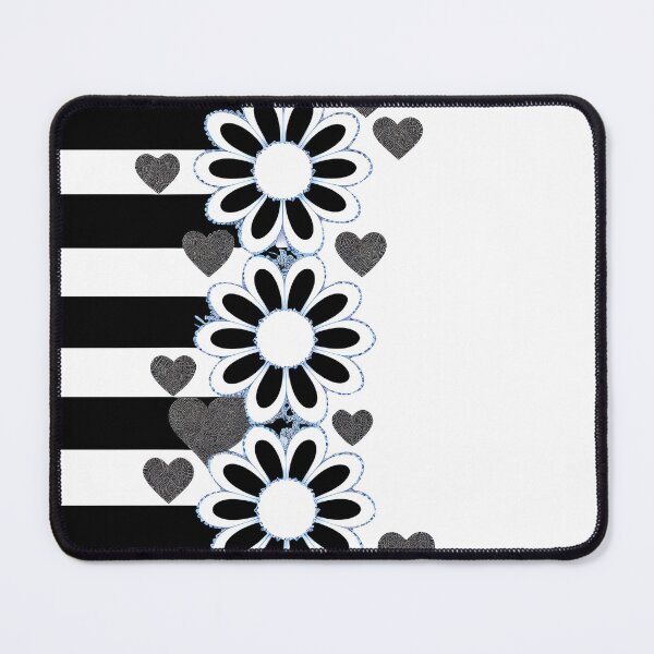 Item preview, Flowers and hearts with black stripes. Floral black and white print designed and sold by Harmonysens.