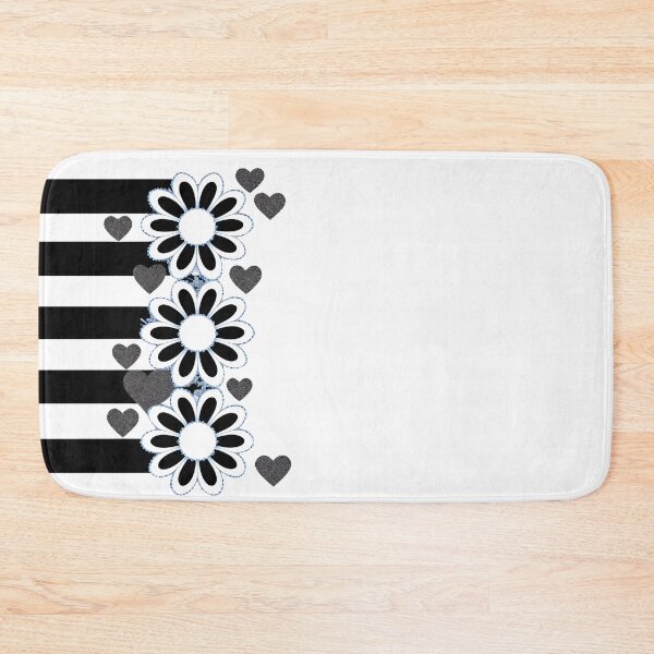 Item preview, Flowers and hearts with black stripes. Floral black and white print designed and sold by Harmonysens.