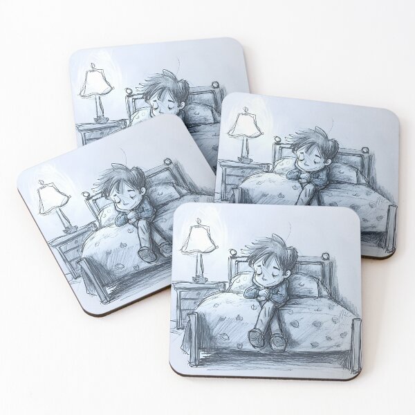 Item preview, Boy by Bed Stick Drawing Art Print - Minimalistic Childhood Decor designed and sold by ArboretumFinds.