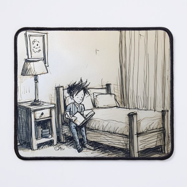 Item preview, Boy by Bed Stick Drawing Art Print - Minimalistic Childhood Decor designed and sold by ArboretumFinds.