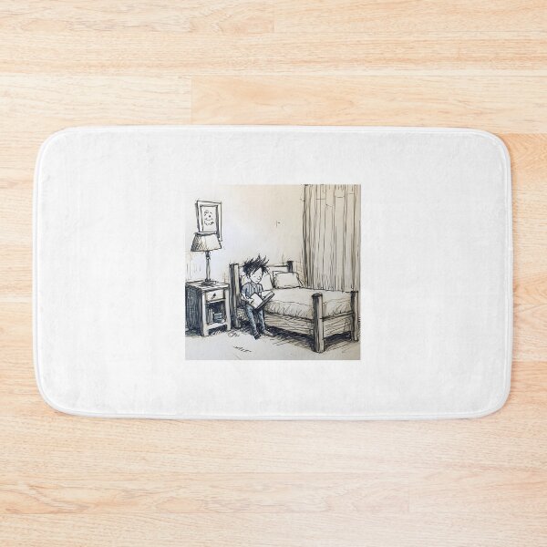 Item preview, Boy by Bed Stick Drawing Art Print - Minimalistic Childhood Decor designed and sold by ArboretumFinds.