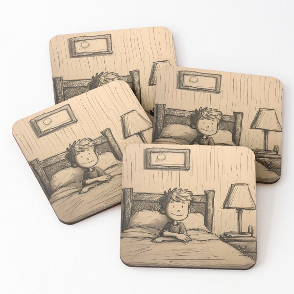 Item preview, Boy by Bed Stick Drawing Art Print - Minimalistic Childhood Decor designed and sold by ArboretumFinds.