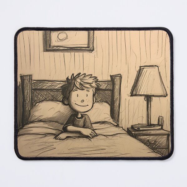 Item preview, Boy by Bed Stick Drawing Art Print - Minimalistic Childhood Decor designed and sold by ArboretumFinds.