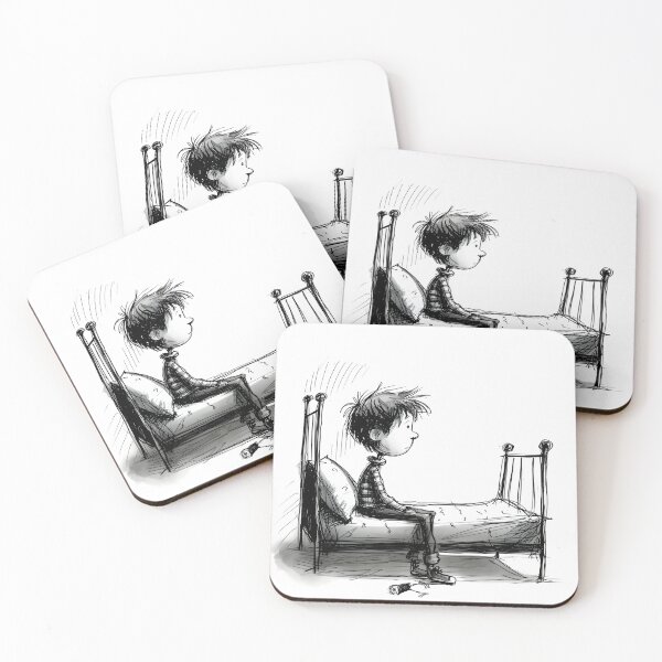 Item preview, Boy by Bed Stick Drawing Art Print - Minimalistic Childhood Decor designed and sold by ArboretumFinds.