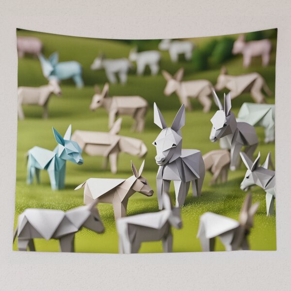 Item preview, Origami Art - Hee-Haw Haven: A Gathering of Delightful Donkeys in the Meadow designed and sold by ArtfulFolds.