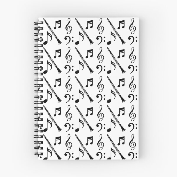 Item preview, Clarinet, eighth notes, and bass and treble clefs in medium geometric repeated tiled design pattern designed and sold by ElegantTeaTime.