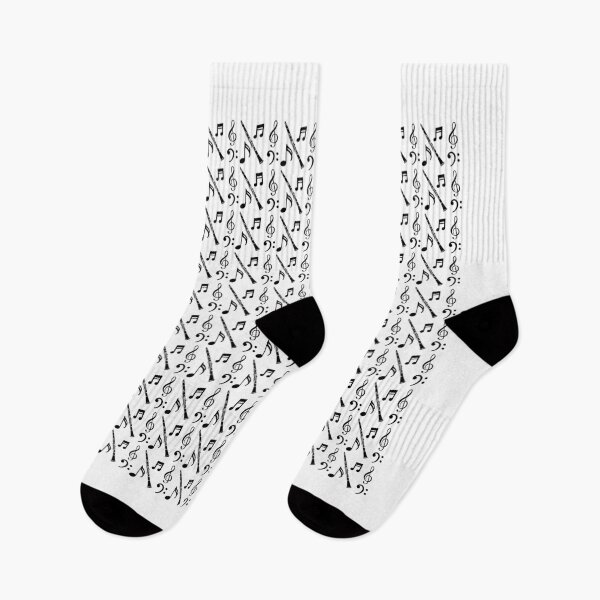Item preview, Clarinet, eighth notes, and bass and treble clefs in small geometric repeated tiled design pattern designed and sold by ElegantTeaTime.