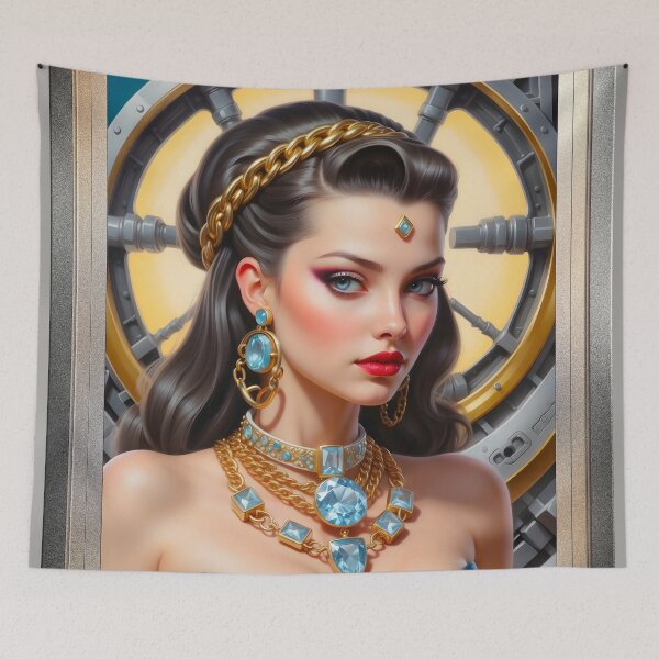 Item preview, The Blue Diamonds Of Asrak Enchanting AI Concept Art Fashion Portrait by Xzendor7 designed and sold by Xzendor7 Digital Art Creations.