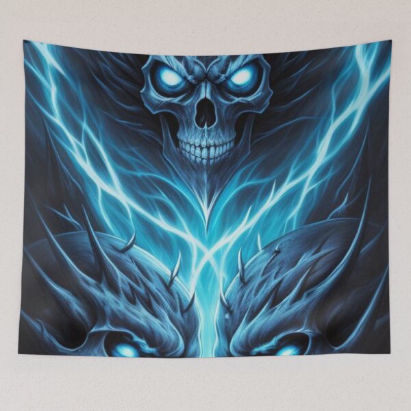 Item preview, Heavy Metal Skulls and Demons In Electric Blue designed and sold by TheDarkWardrobe.