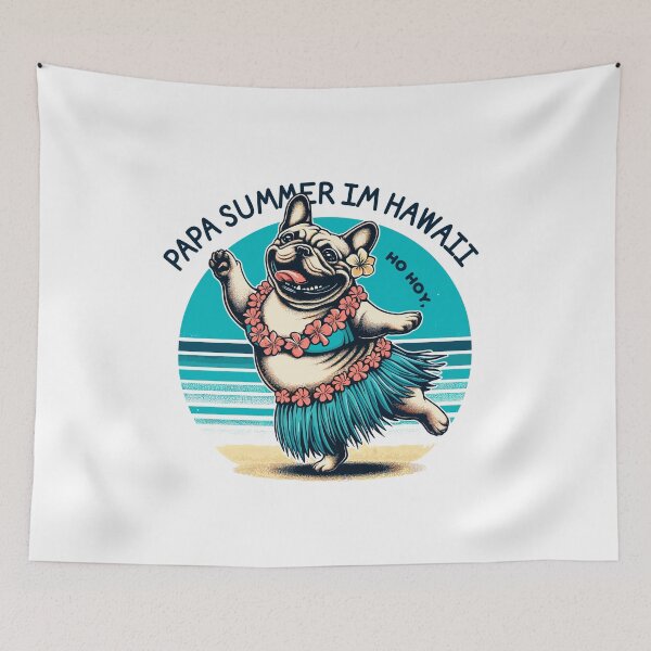 Item preview, PaPa Bulldog in summer , dancing in Hawaii, vintage style designed and sold by olopaw.