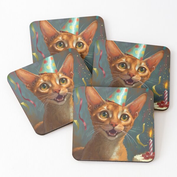 Item preview, Abyssinian Cat in Party Hat wtih Birthday Cake designed and sold by OddCorro.