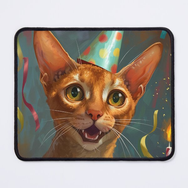Item preview, Abyssinian Cat in Party Hat wtih Birthday Cake designed and sold by OddCorro.