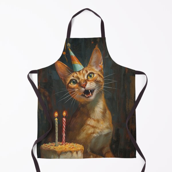 Item preview, Abyssinian Cat with party hat and birthday cake - painted style birthday card! designed and sold by OddCorro.