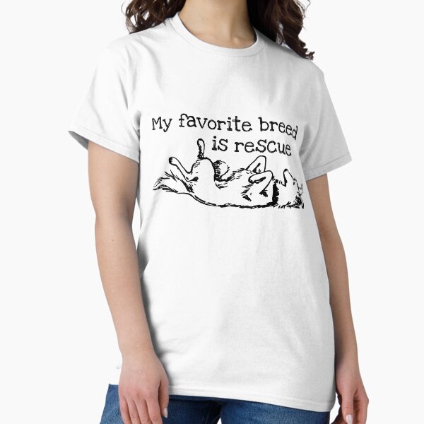 Vista previa del artículo con la obra «Mi raza favorita es el rescate», diseñado y vendido por blueavocado.