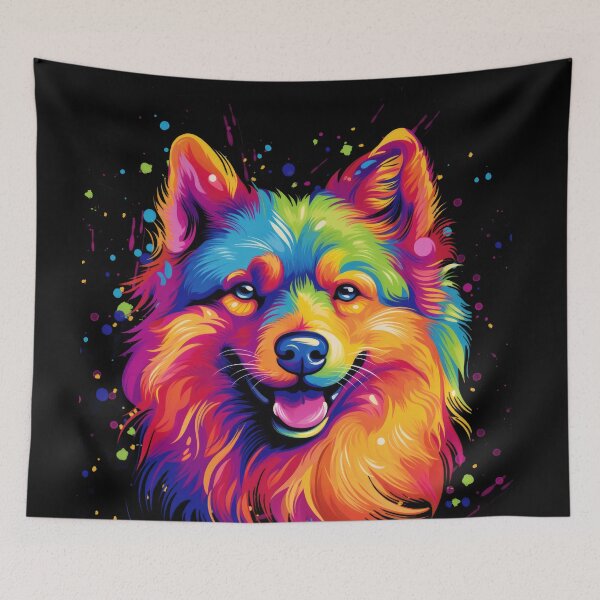 Item preview, colorful Finnish Spitz Karelo Laika colorful dogs painting designed and sold by WallyPink.