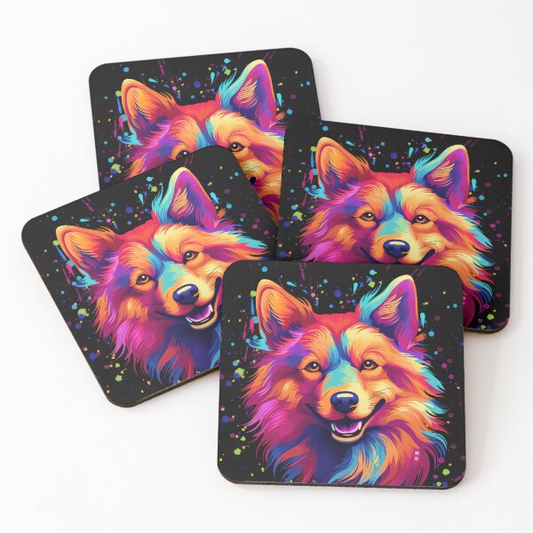 Item preview, colorful Finnish Spitz Karelo Laika colorful dogs painting designed and sold by WallyPink.
