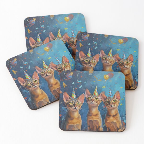 Item preview, 3 Abyssinian Cats in Party Hats designed and sold by OddCorro.