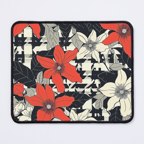 Item preview, Houndstooth Design with Red and White Flowers designed and sold by HausKatz.