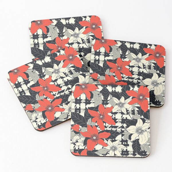 Item preview, Houndstooth Design with Red and White Flowers designed and sold by HausKatz.