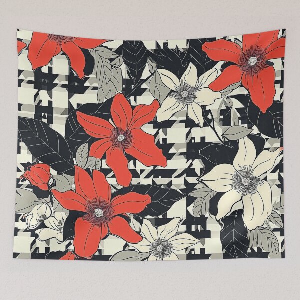 Item preview, Houndstooth Design with Red and White Flowers designed and sold by HausKatz.