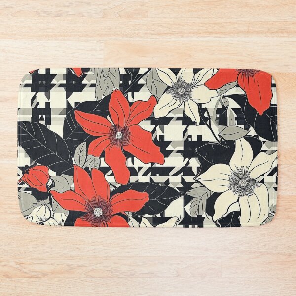 Item preview, Houndstooth Design with Red and White Flowers designed and sold by HausKatz.