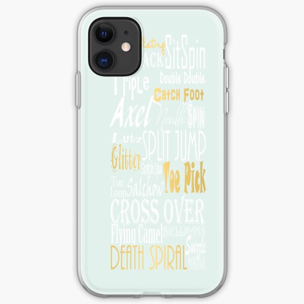 Pastel Blue with Gold Accents Figure Skating Subway Style Typographic Design iPhone Soft Case