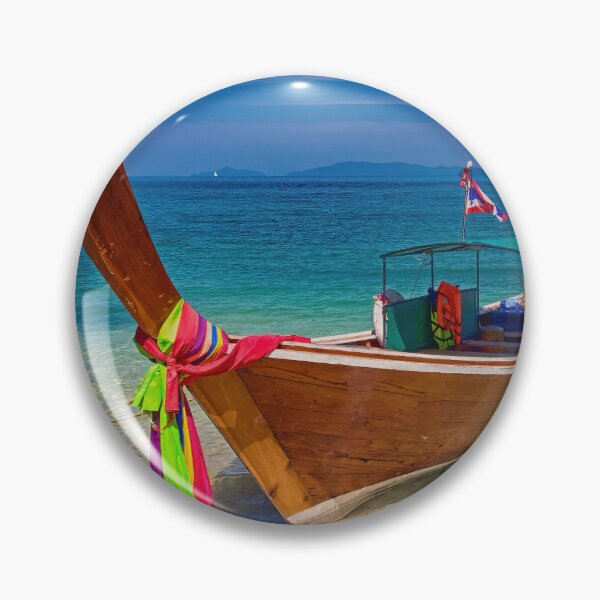 Item preview, Long tail boat with power boat in the background on Koh Naka island, Phuket, Thailand designed and sold by Kevin Hellon.